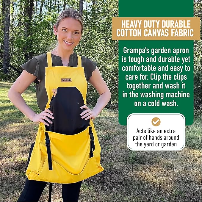 Grampa's Garden Apron - Cross Back Gardening Apron With Pockets For Women & Men | Harvest Apron with Large Kangaroo Pouch