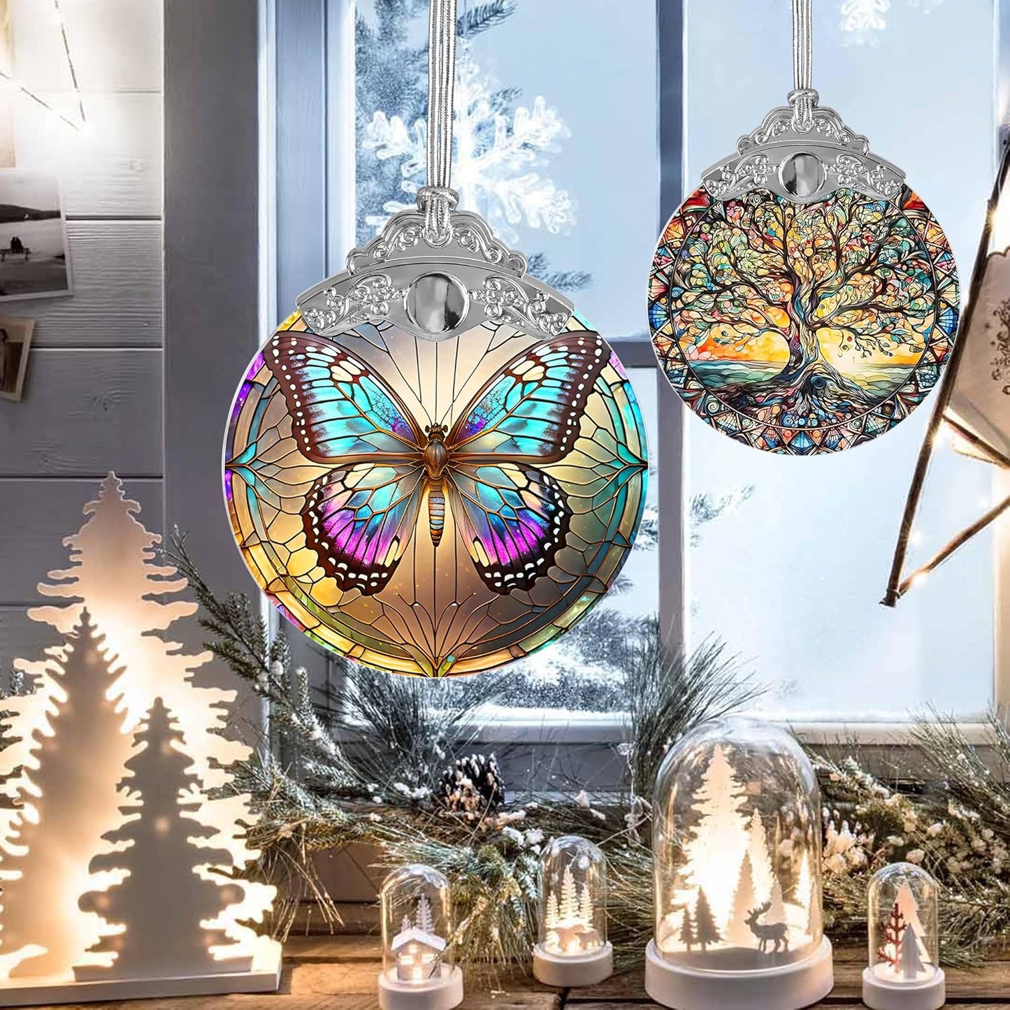 Stained Glass Suncatcher Butterfly Ornament for Christmas, Holidays, Tree Decor, Home Decoration and Gifts