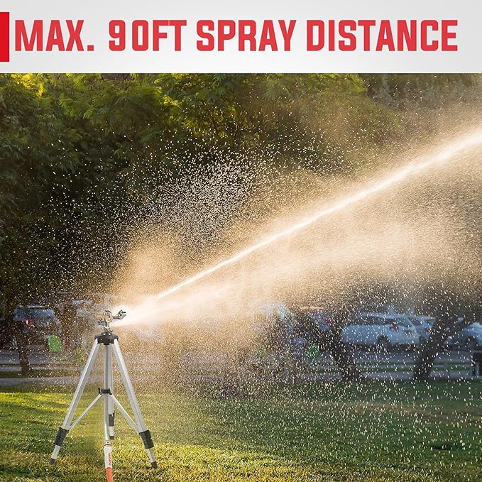 YAMATIC Impact Sprinkler on Tripod Base, 360 Degree Large Area, Heavy Duty Adjustable Pulsator Sprinkler for Lawn Yard and Grass, Spray up to 20-90ft, Brass Head, 2Pcs