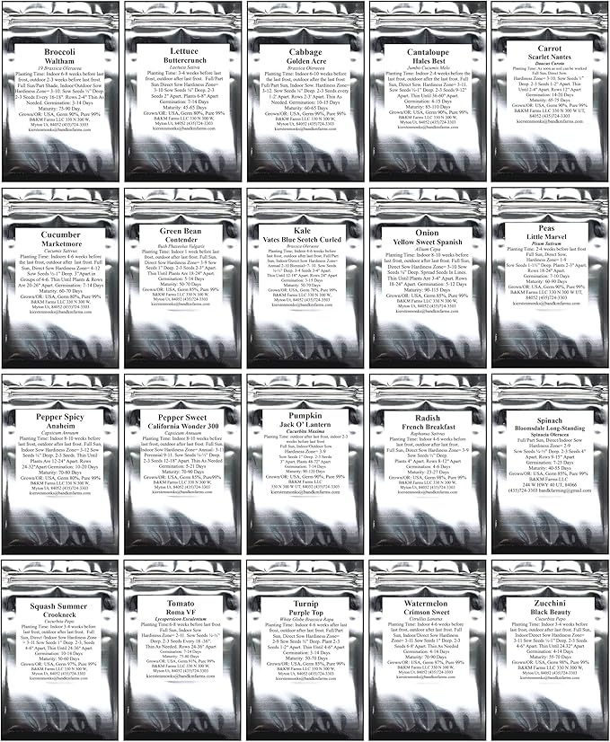 Beginner Survival Seed Vault: 10,000+ Heirloom & Non-GMO Seeds (20 Easy to Grow Varieties) by B&KM Farms