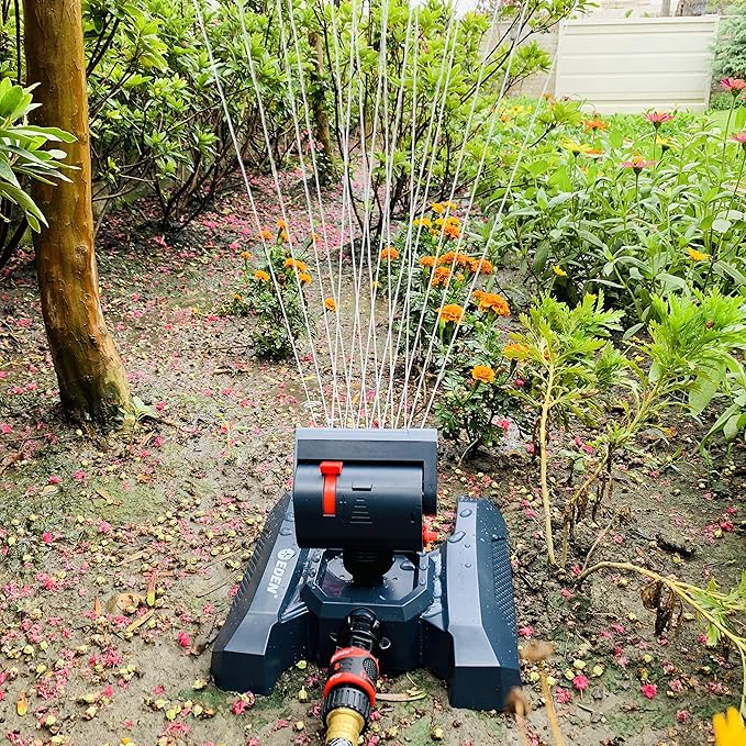 Eden 94125 Adjustable 4-Way Mini Turbo Oscillating Sprinkler W/Quick Connect Starter Set, 16 Nozzle, Covers up to 4,069 sq. ft. Heavy Weight Base