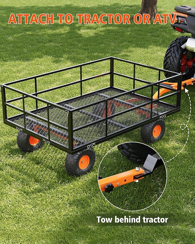 Metal Wagon - 1200lbs Garden Cart with 10" Multi-Terrain Tires, 4 Removable Mesh Sides & 180° Swivel Handle, Yard Wagon Cart for Lawn, Yard, Patio Gardening