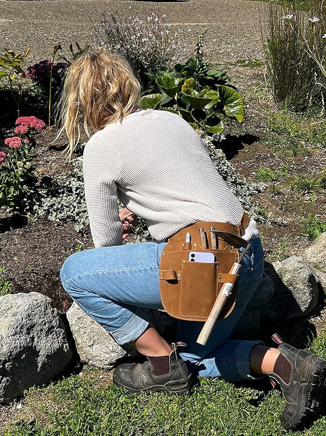 Rubys Collection™ Leather Garden Tool Belt- Gardening holster with pockets & Adjustable Waist Strap. Florist tool belt, Leather Utility Belt & Women’s Garden Tool Pouch