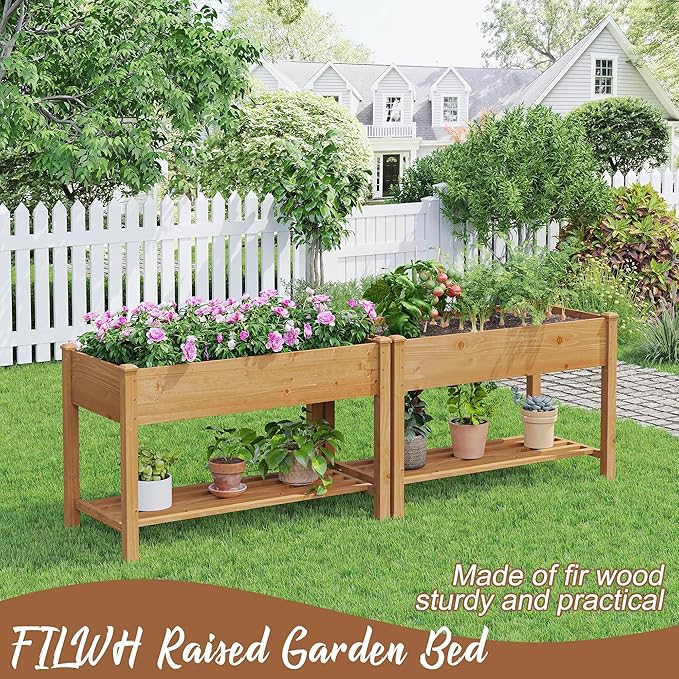 FILWH Raised Garden Bed with Legs Elevated Wooden Planter Box Stand Large Planter Stand Box for Fruits Vegetables Flowers with Divider with Bag - 48 * 24 * 30.5IN(Brown)