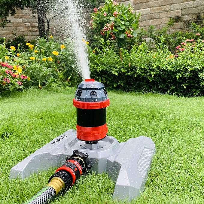 Eden 94122 Metal Adjustable 6-Pattern Sprinkler Bundle, Base, |Quick Connect Starter Set