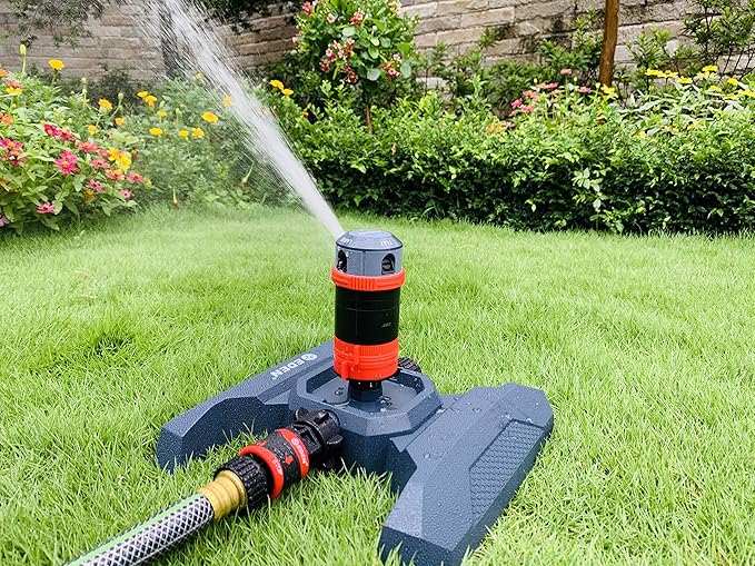 Eden 94123 4-Pattern Adjustable Mobile Rotary Gear Drive Sprinkler W/Quick Connect Starter Set, 360 Degree Coverage