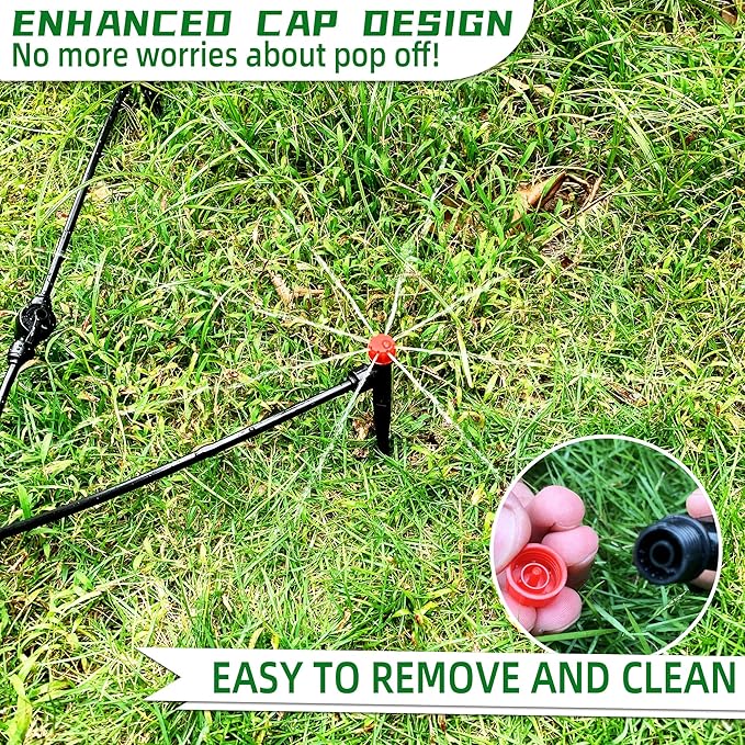 60PCS Push-to-Fit Drip Irrigation Emitters for 1/4 inch Irrigation Tubing, Adjustable 360 Degree Drip Emitter Sprayer with Stake, Irrigation Dripper Sprinklers for Drip Irrigation System