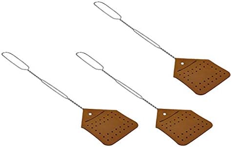 Leather Fly Swatter Set (3 Pack) – 17” Amish-Made Fly Swat w/Real Leather Paddle – Fly Swatters Multi Pack w/Metal Handle – Bug Swatter, Mosquito Swatter, Wasp Swatter (Brown)