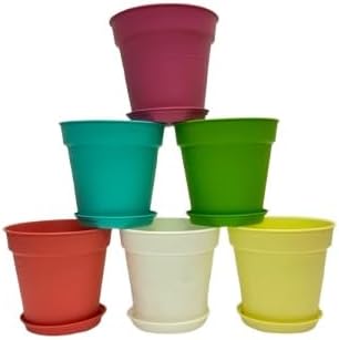 Mintra Home Garden Pots 4pk - Flowers, Herbs, Plants, Indoor, Outdoor, Colorful, Wholesale, Bulk (Assorted Pastel 6pk, 17cm Diameter (6.6in))