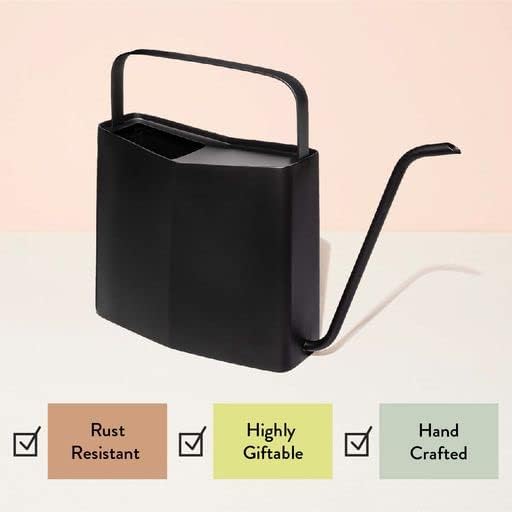 Modern Sprout Brass Finish Plant Watering Can - Long Spout Stainless Steel Vessel for Outdoor & Indoor Plants - Rust Resistant 3L Capacity - Garden Accessory for Houseplants & Decorative Use (Black)