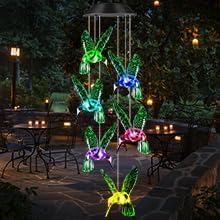 JOBOSI Hummingbird Decor Gifts, Solar Hummingbird (3.5 * 4.5in) Wind Chimes Lights, Mothers Day Wind Chime Gift, Gifts for mom, Women, Grandmother, Outdoor Garden Lawn Yard Decor