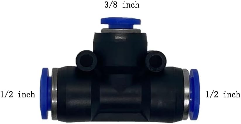 5 Pcs 1/2" x 3/8"x 1/2" Pneumatic T Shaped 3 Way Tube Reducer Connector,Quick Push to Connect Tee Fitting