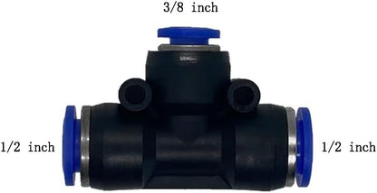 5 Pcs 1/2" x 3/8"x 1/2" Pneumatic T Shaped 3 Way Tube Reducer Connector,Quick Push to Connect Tee Fitting