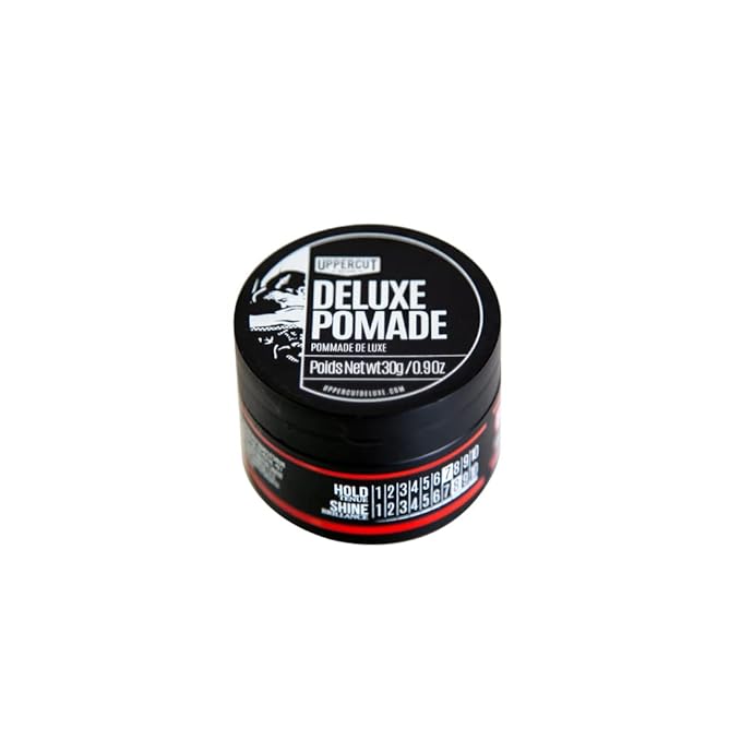 UPPERCUT DELUXE Deluxe Pomade, 0.9 oz / 30g - Strong Hold, High Shine Hair Pomade – Water-Based, Easy Washout – Classic Barber Styling for Slick Backs, Side Parts & Pompadours