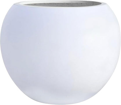 12.8" H x 16" D Globo Fiberstone Round Planter with Drainage Hole, Weather Resistant, Smooth Finish, Planters for Indoor Plants & Outdoor, 2 Extra Coco Mats (White, 10.7" Pot Opening)