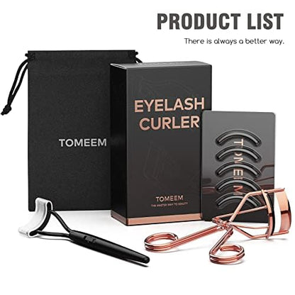 Eyelash Curler with Comb, Professional Volumizing Lash Lift Kit Lash Curler with Refill Pads for Home & Travel Uses, Rose Gold