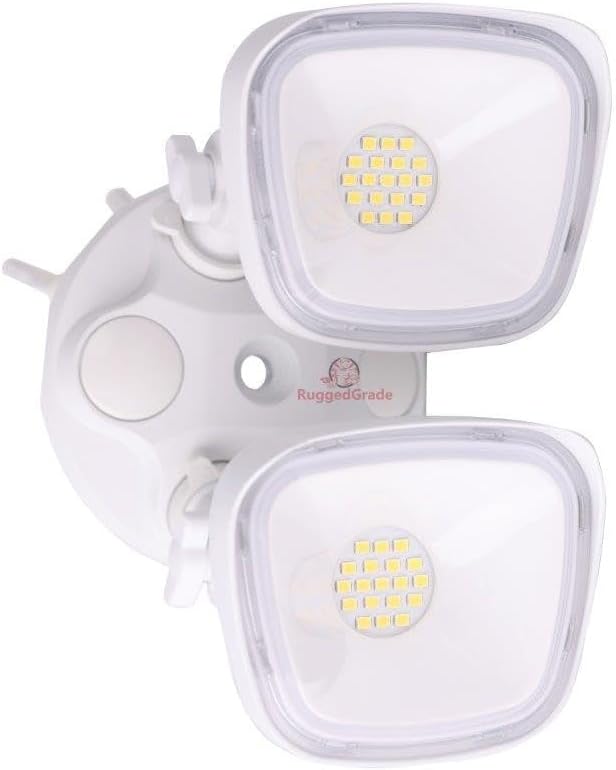 RuggedGrade 20W Turin II Series LED Adjustable Flood Light - 1,750 Lumens - 5000K Bright White - Square Heads - White Housing - Outdoor LED Light - DLC 5.1 Premium