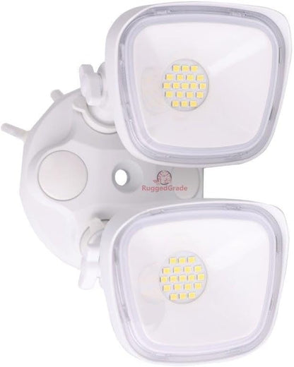 RuggedGrade 20W Turin II Series LED Adjustable Flood Light - 1,750 Lumens - 5000K Bright White - Square Heads - White Housing - Outdoor LED Light - DLC 5.1 Premium