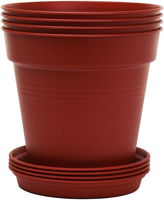 Mintra Home Garden Pots 4pk - Flowers, Herbs, Plants, Indoor, Outdoor, Colorful, Wholesale, Bulk (Burgundy, 15cm Diameter (5.9in))