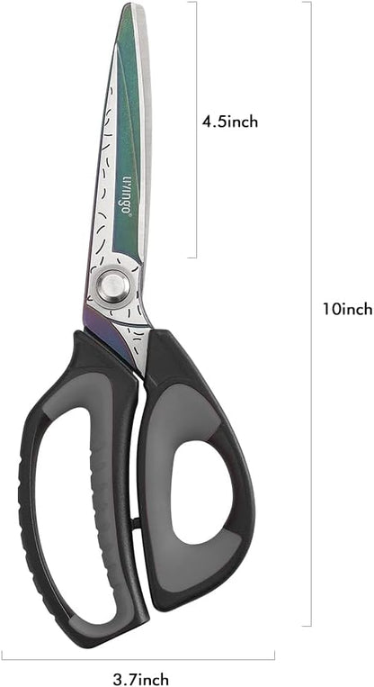 LIVINGO Heavy Duty Industrial Scissors: 10" Utility Stainless Steel Sharp Scissors all Purpose Premium Titanium Coating Forged Shop Shears for Household Pruning, Gardening, Construction, Black & Grey
