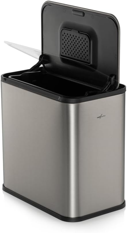 RedFactor Stainless Steel Hanging Trash Can with Lid and Inner Bucket – Slim 1.3 Gallon Odor-Free Compost Bin for Kitchen Cabinet, Countertop, Under Sink, or Bathroom (Metallic Gray)