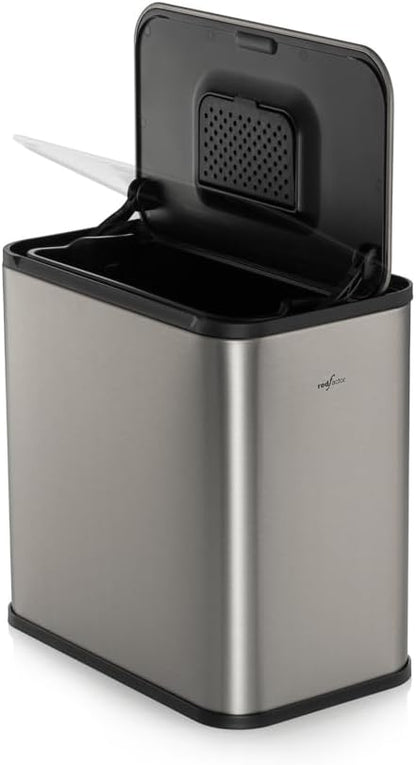 RedFactor Stainless Steel Hanging Trash Can with Lid and Inner Bucket – Slim 1.3 Gallon Odor-Free Compost Bin for Kitchen Cabinet, Countertop, Under Sink, or Bathroom (Metallic Gray)