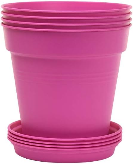 Mintra Home Garden Pots 4pk - Flowers, Herbs, Plants, Indoor, Outdoor, Colorful, Wholesale, Bulk (Fuchsia, 11cm Diameter (4.3in))