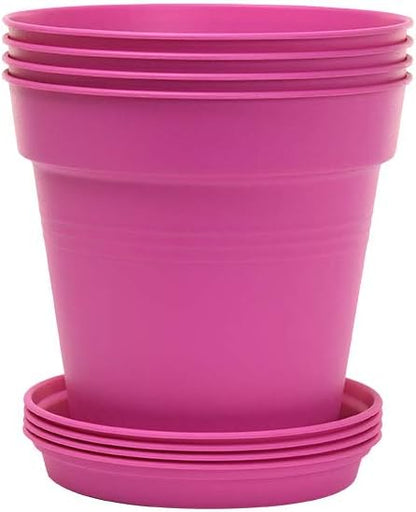 Mintra Home Garden Pots 4pk - Flowers, Herbs, Plants, Indoor, Outdoor, Colorful, Wholesale, Bulk (Fuchsia, 11cm Diameter (4.3in))