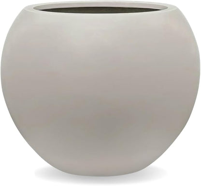 16" H x 20" D Globo Fiberstone Round Planter with Drainage Hole, Weather Resistant, Smooth Finish, Planters for Indoor Plants & Outdoor, 2 Extra Coco Mats (Taupe, 13.5" Pot Opening)