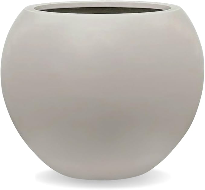 12.8" H x 16" D Globo Fiberstone Round Planter with Drainage Hole, Weather Resistant, Smooth Finish, Planters for Indoor Plants & Outdoor, 2 Extra Coco Mats (Taupe, 10.7" Pot Opening)