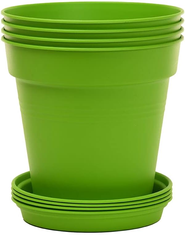 Mintra Home Garden Pots 4pk - Flowers, Herbs, Plants, Indoor, Outdoor, Colorful, Wholesale, Bulk (Light Green, 17cm Diameter (6.6in))