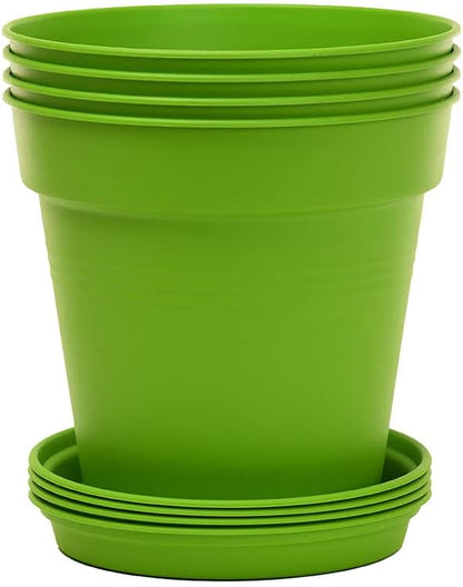 Mintra Home Garden Pots 4pk - Flowers, Herbs, Plants, Indoor, Outdoor, Colorful, Wholesale, Bulk (Light Green, 17cm Diameter (6.6in))