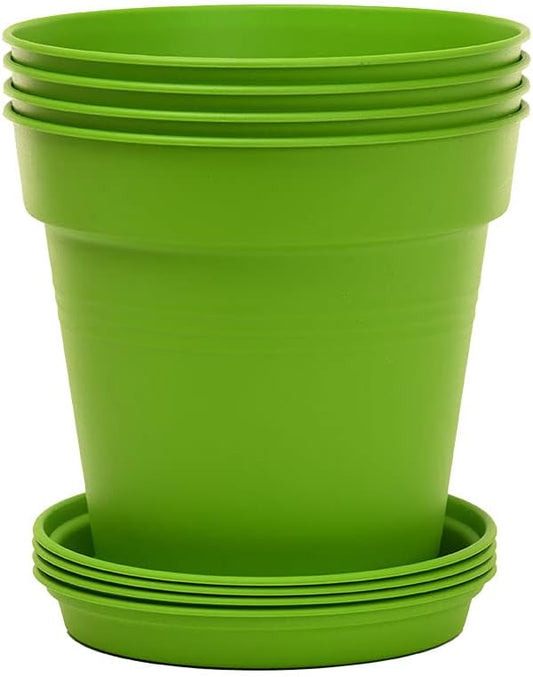 Mintra Home Garden Pots 4pk - Flowers, Herbs, Plants, Indoor, Outdoor, Colorful, Wholesale, Bulk (Light Green, 17cm Diameter (6.6in))