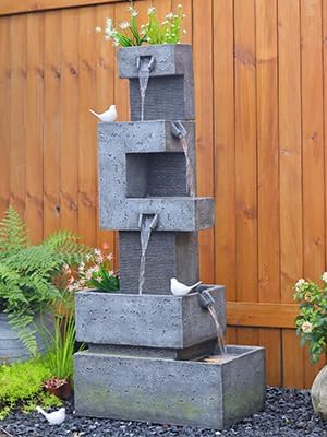 Garden Fountains Outdoor Water Fountain - 47.2 Inches 4 Tired Modern Indoor Floor Standing Outdoor Fountain with Lights Pump for Garden Patio Backyard Porch Home Art Decor
