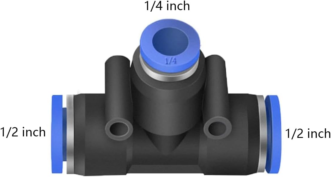 5 Pcs 1/2" x 1/4"x 1/2" Pneumatic T Shaped 3 Way Tube Reducer Connector,Quick Push to Connect Tee Fitting