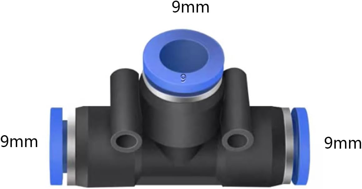 5 Pcs 9mm x 9mm x 9mm Pneumatic T Shaped 3 Way Tube Reducer Connector,Quick Push to Connect Tee Fitting