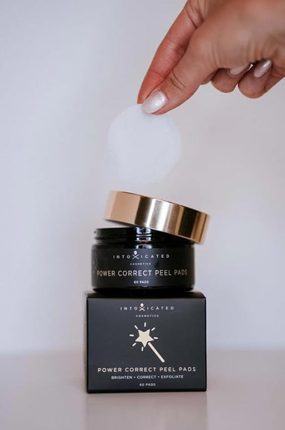 Intoxicated Cosmetics Power Correct Peel Pads - Alpha and Beta Hydroxy Acid Exfoliating Treatment for Fine Lines and Wrinkles - Brightening Pads with Niacinamide and Green Tea Extract for Radiant Skin