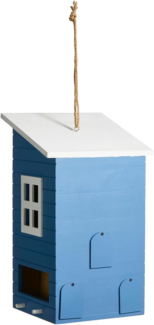 Glitzhome Large Bird Houses for Outside, Hanging Bird Houses for Outdoors, 14"H Modern Hand Painted Solid Wood Cottage Hummingbird House, Functional Decorative Birdhouse for Garden Patio Backyard,Bule