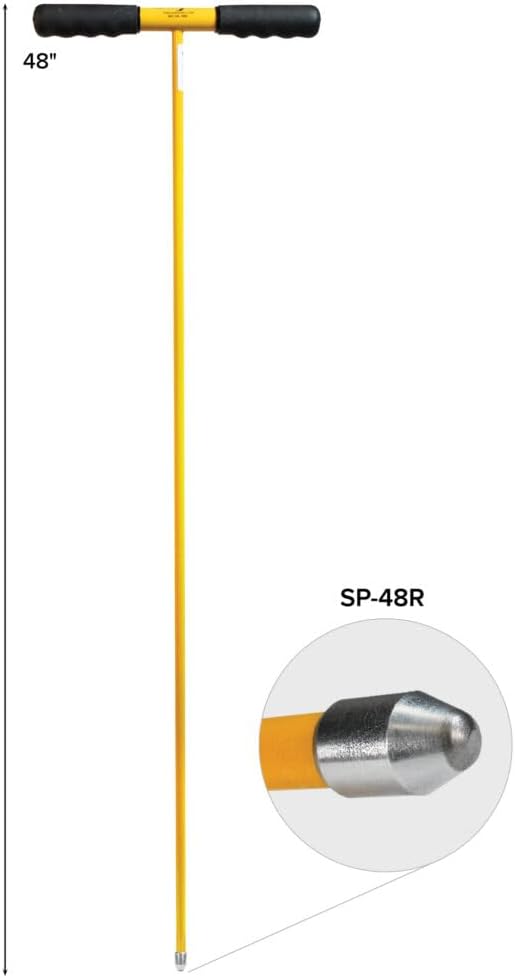 Non-Conductive Fiberglass Soil Probe - 48 Inch Length for Cable and Pipe Detection - Rounded Tip