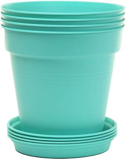 Mintra Home Garden Pots 4pk - Flowers, Herbs, Plants, Indoor, Outdoor, Colorful, Wholesale, Bulk (Teal, 13cm Diameter (5in))