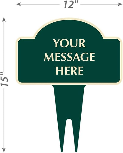 SmartSign Custom Designer Yard Stake Sign - Add Your Message, 12"x15", Vintage Dome-Top, 120 mil Aluminum Composite Sign w/Overcoat for Outside, Integrated Ground Stakes, Reflective Option, USA-Made