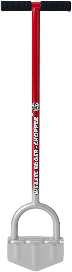 GARDEN WEASEL Edger-Chopper – Black Grip | Manual Lawn Edger Tool for Garden Beds, Sidewalks, Patios & Landscaping | T-Handle, Half Moon Blade | 91716-A