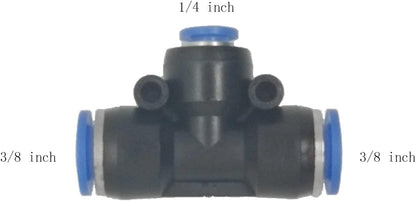 zjxed 5 Pcs 3/8" x 1/4"x 3/8" Pneumatic T Shaped 3 Way Tube Reducer Connector,Quick Push to Connect Tee Fitting