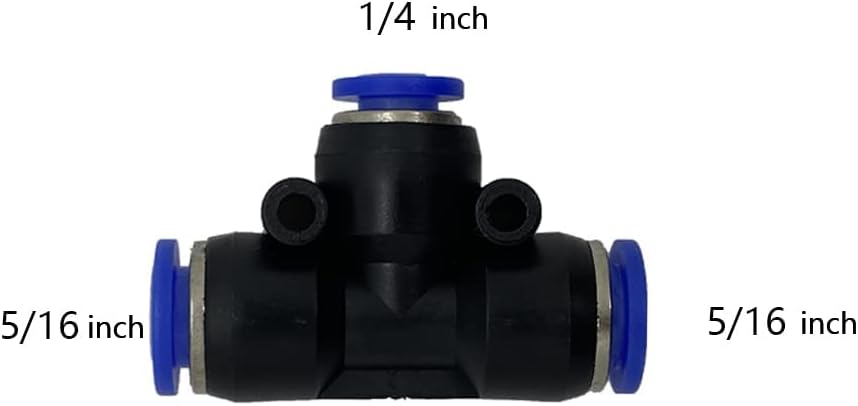5 Pcs 5/16" x 1/4"x 5/16" Pneumatic T Shaped 3 Way Tube Reducer Connector,Quick Push to Connect Tee Fitting