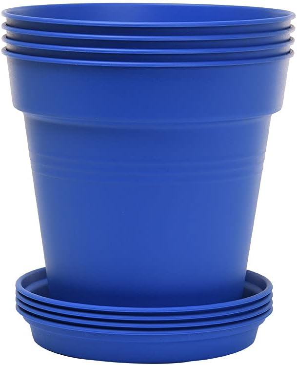 Mintra Home Garden Pots 4pk - Flowers, Herbs, Plants, Indoor, Outdoor, Colorful, Wholesale, Bulk (Blue, 17cm Diameter (6.6in))