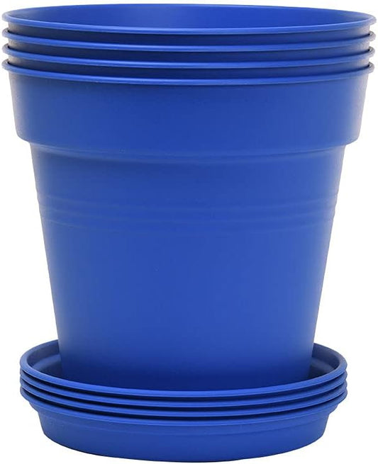 Mintra Home Garden Pots 4pk - Flowers, Herbs, Plants, Indoor, Outdoor, Colorful, Wholesale, Bulk (Blue, 17cm Diameter (6.6in))