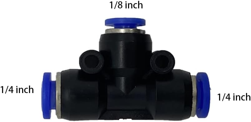 5 Pcs 1/4" x 1/8"x 1/4" Pneumatic T Shaped 3 Way Tube Reducer Connector,Quick Push to Connect Tee Fitting