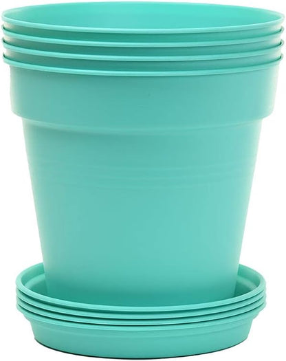 Mintra Home Garden Pots 4pk - Flowers, Herbs, Plants, Indoor, Outdoor, Colorful, Wholesale, Bulk (Teal, 17cm Diameter (6.6in))