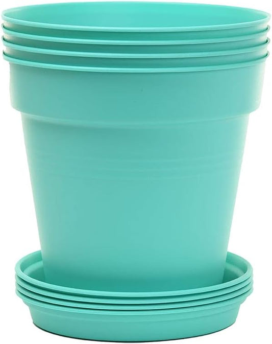 Mintra Home Garden Pots 4pk - Flowers, Herbs, Plants, Indoor, Outdoor, Colorful, Wholesale, Bulk (Teal, 17cm Diameter (6.6in))