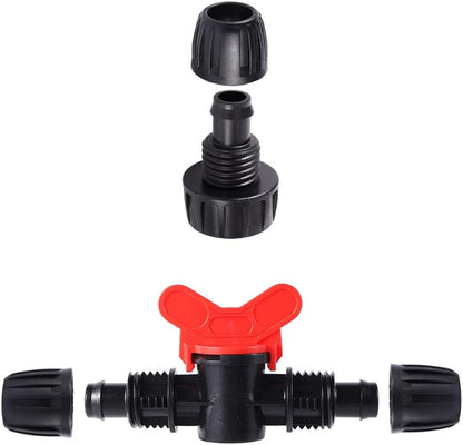 1/2 inch Irrigation Tubing Fittings For (1/2" ID x0.6-0.63" OD) 16mm Drip Tubing Barbed Locked Connectors-2 US Standard 3/4" to 1/2" Faucet Adapters,1 Switch Valve